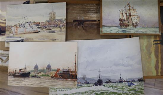 Nine watercolours, boat studies by Herbert Ahier